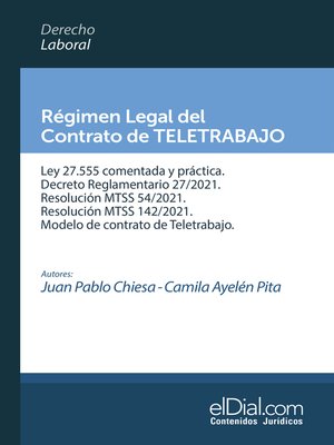 cover image of Régimen Legal del Contrato de Teletrabajo